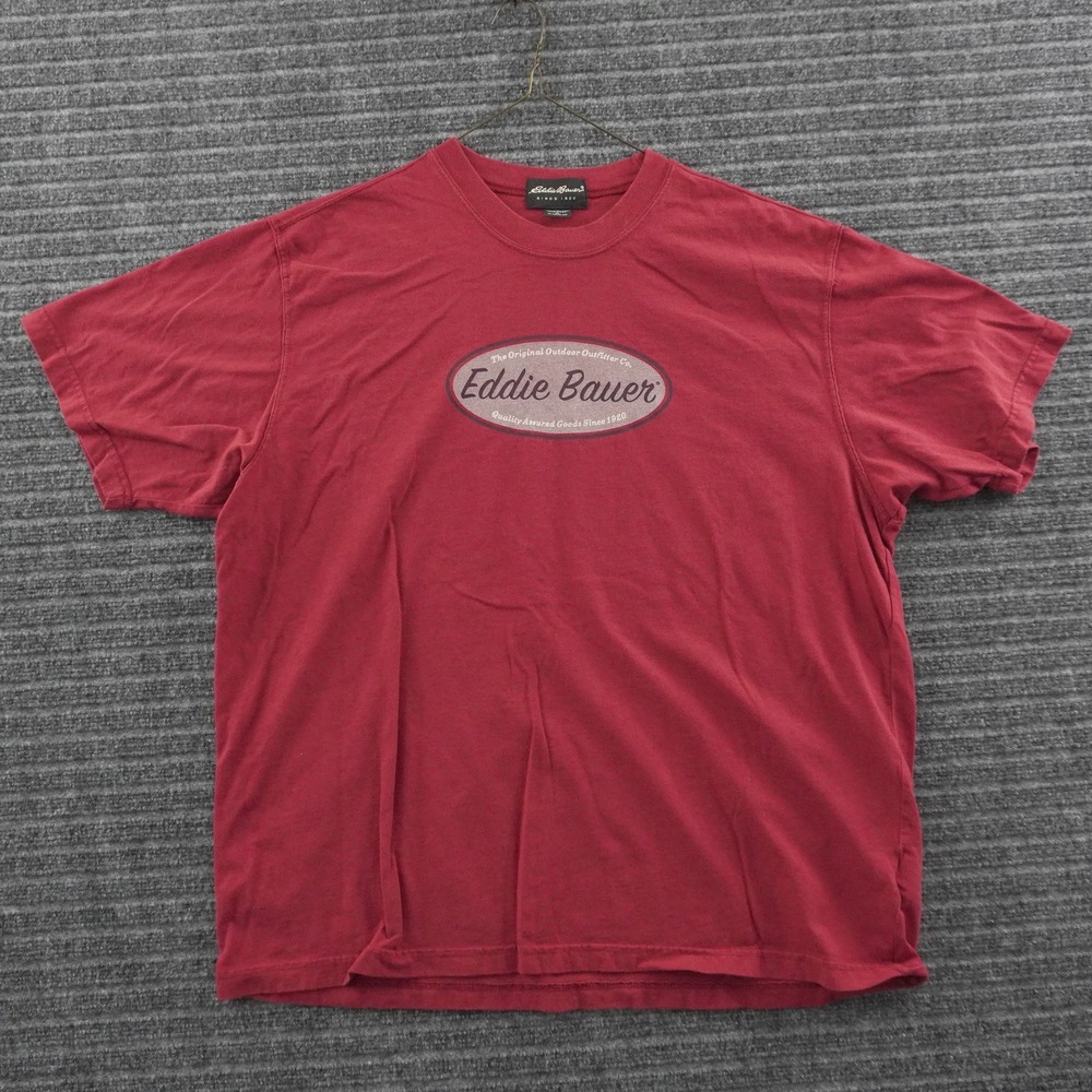 Vintage Eddie Bauer T-Shirt Mens XL Red Graphic Logo Outdoor Tee